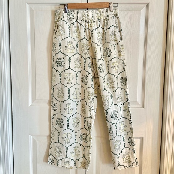 Rachel Zoe Floral Wide-Leg Linen Pants in Cream & Gray Floral Geometric Pattern - Picture 3 of 9